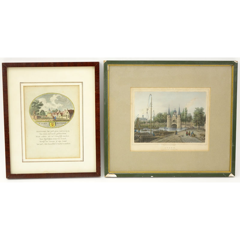 Two (2) Antique Engravings. Comprise:  L. Rohbock "Sneek-Waterpoort" by J. L. Terwen sculp. and Altena Brouwer "View of Nootdorp". 