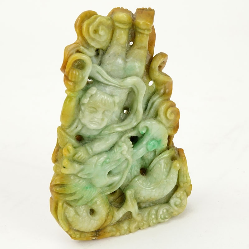 Chinese Jade Dragon with Figure Carving.