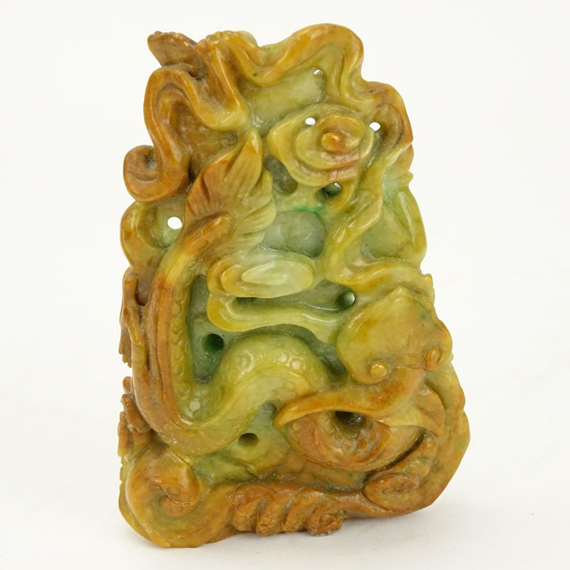 Chinese Jade Dragon with Figure Carving.
