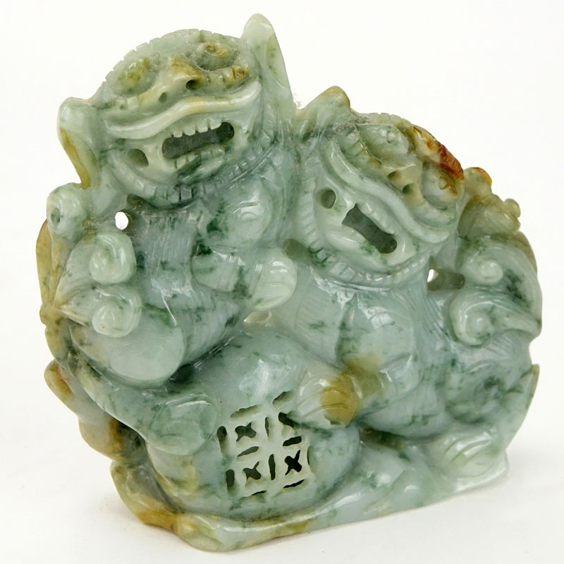 Chinese Carved Jade Carving of Two Foo Lions.