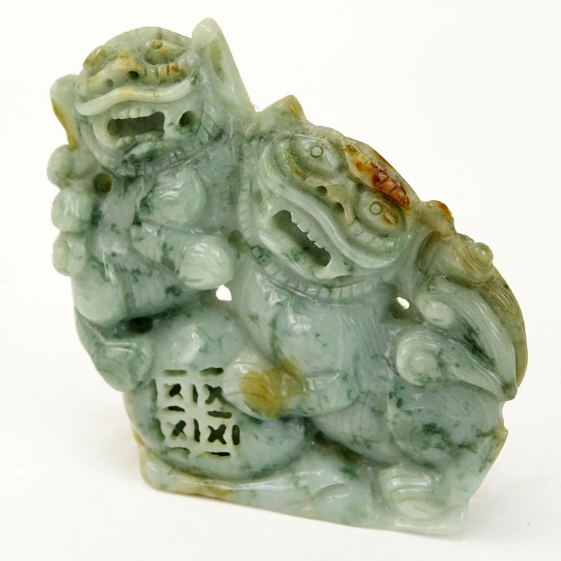 Chinese Carved Jade Carving of Two Foo Lions.