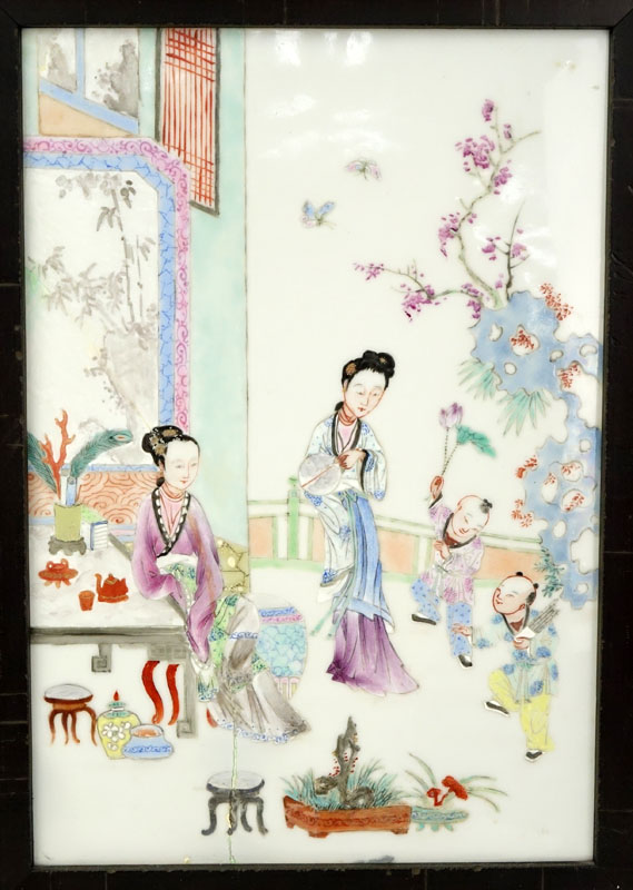 Pair of Vintage Chinese Famille Rose Hand Painted Porcelain Plaques.