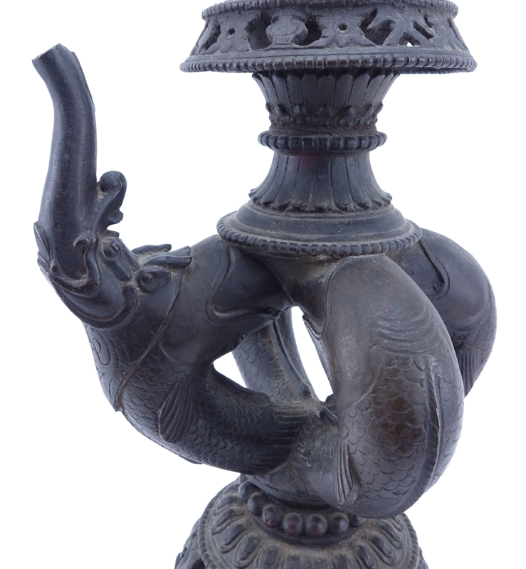 Early to Mid 19th Century Ancient Style Chinese/Tibetan Bronze Tripod Vessel with Spout.