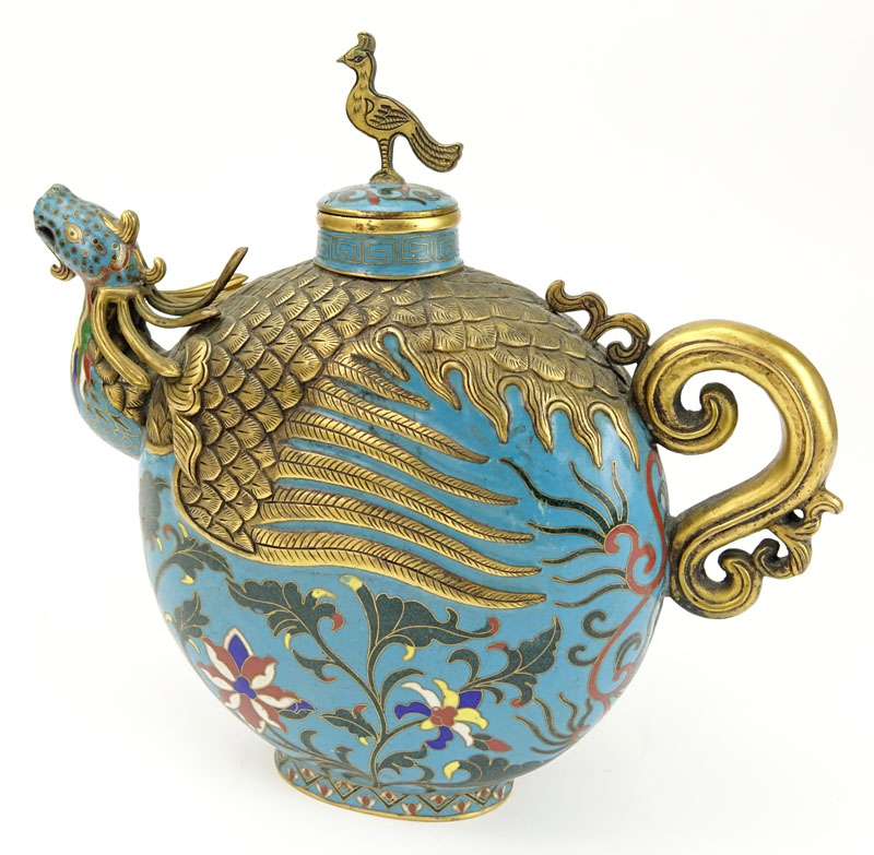 Vintage Chinese Cloisonné and Brass Dragon Tea Pot.