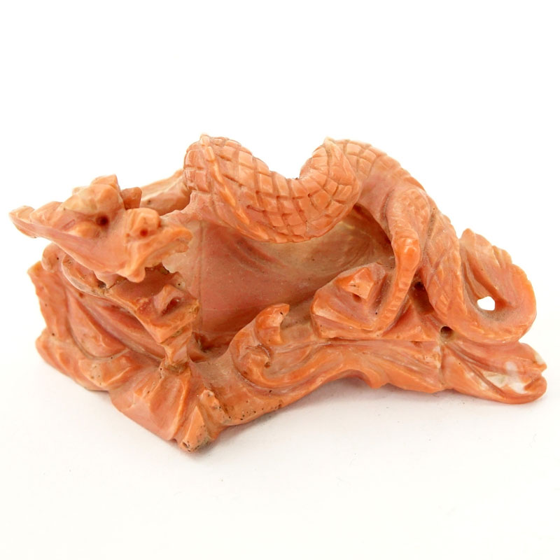 Vintage Chinese Carved Coral Dragon Figure.