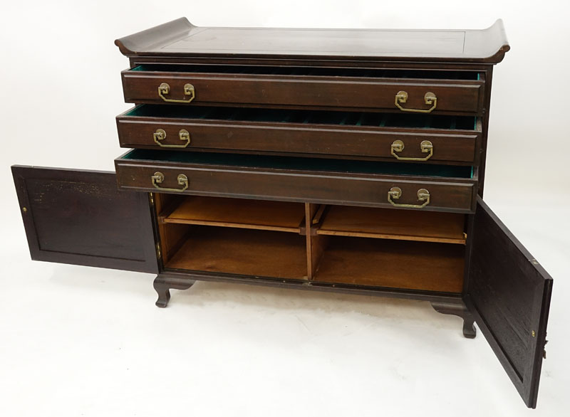 Mid Century Chinese Silverware Chest of Drawers with Brass Mounts.