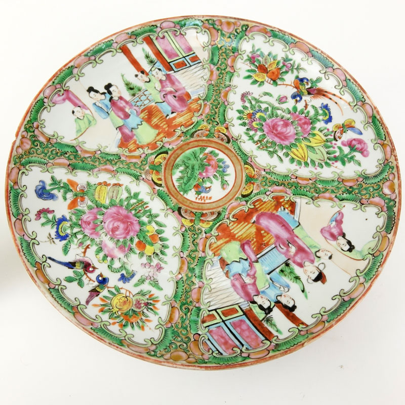 Set of Eight (8) Chinese Export Porcelain Rose Medallion Dinner Plates.