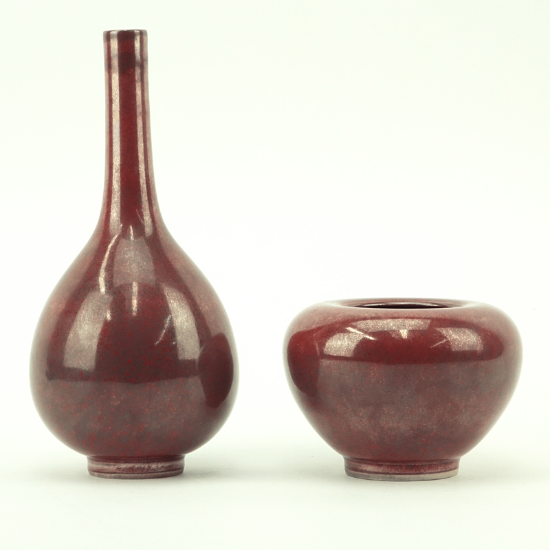 Chinese Peach Bloom Long Neck Vase along with Matching Jar.