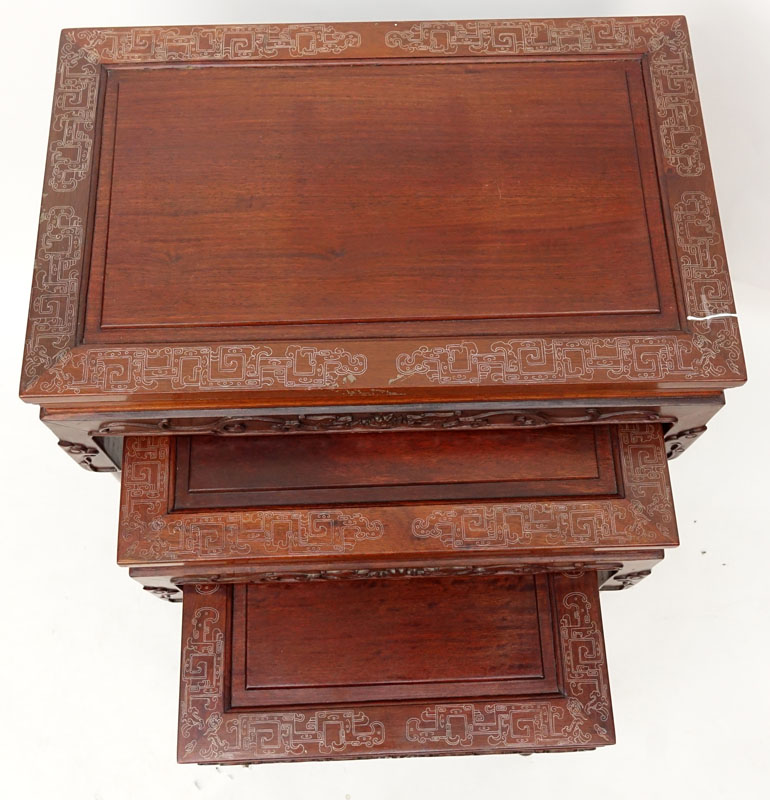 Vintage Chinese Carved Hardwood Nesting Tables.