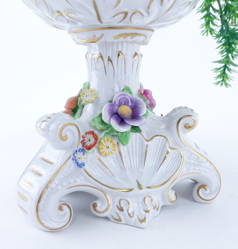 Dresden Porcelain Compote with Porcelain Flower Bouquet Group.
