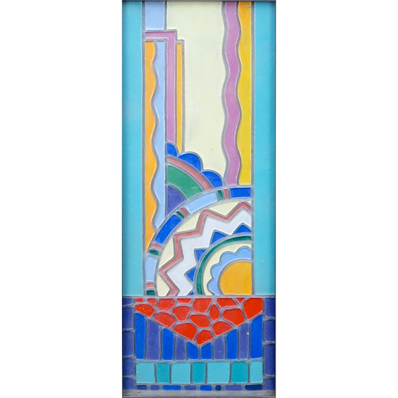 Art Deco Style Enamel On Lucite or Glass Panel.