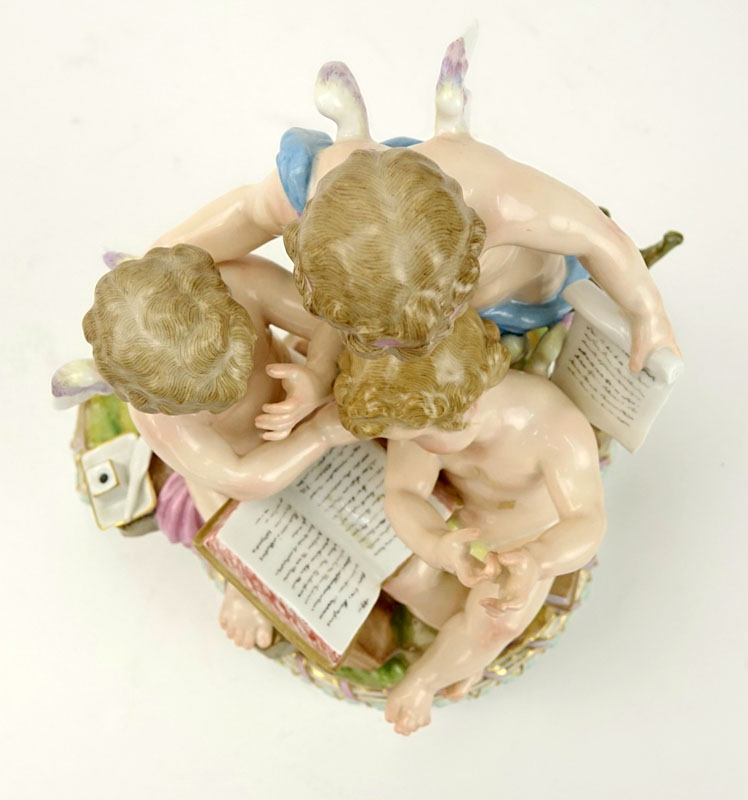 19/20th Century Meissen Porcelain Cherub Group "Three Cherubs Reading".