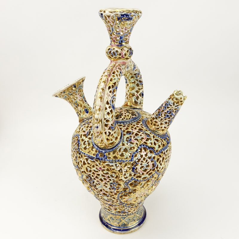 Fischer J. Budapest Porcelain Reticulated Spouted Bottle.