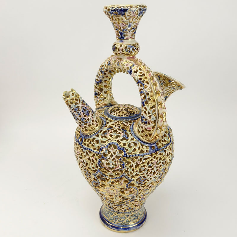 Fischer J. Budapest Porcelain Reticulated Spouted Bottle.
