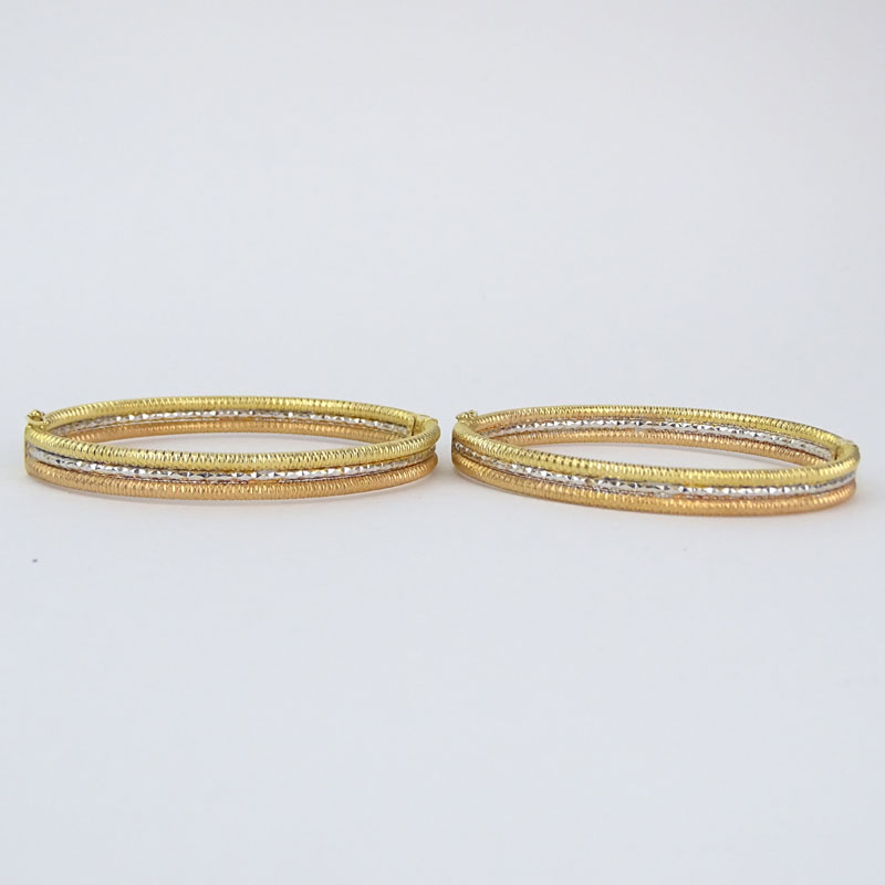 Collection of Five Vintage Italian Tri-Color Gold Bangles Including Three (3) 18 Karat and Two (2) 14 Karat.