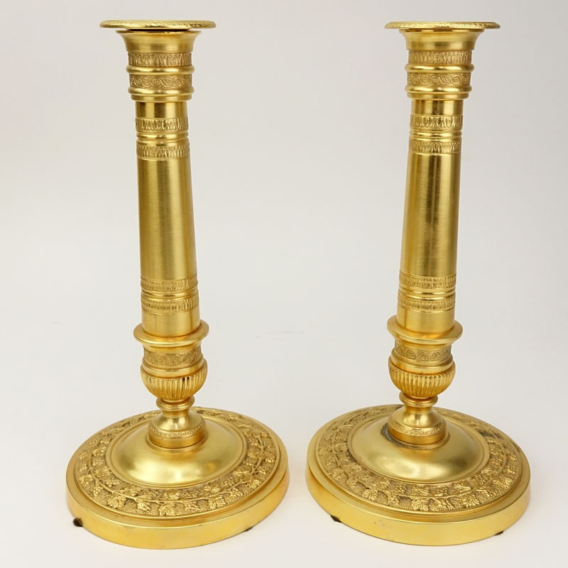 Pair of Louis XVI Style Gilt Bronze Candlesticks.