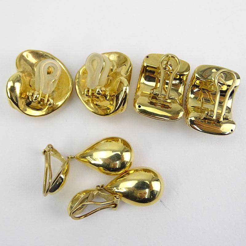 Three (3) Pair of Vintage Gold Earrings Including Two (2) Pair Italian 18 Karat Yellow Gold and One (1) Pair 14 Karat Yellow Gold Ear Clips.