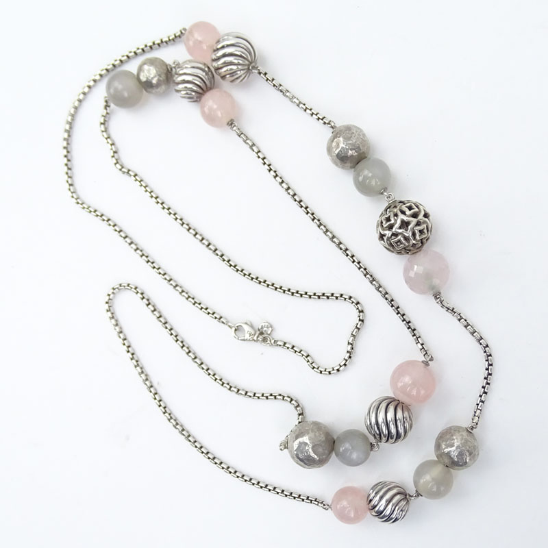 Vintage David Yurman Box Link Sterling Silver and Quartz Bead Necklace from the Spiritual Collection.