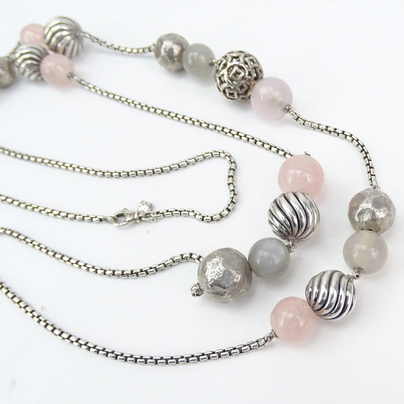 Vintage David Yurman Box Link Sterling Silver and Quartz Bead Necklace from the Spiritual Collection.
