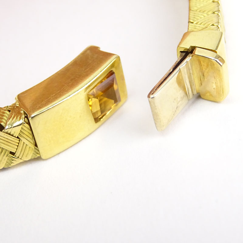 Vintage Italian Finely Made Citrine and 18 Karat Yellow Gold Flexible Link Bangle Bracelet.