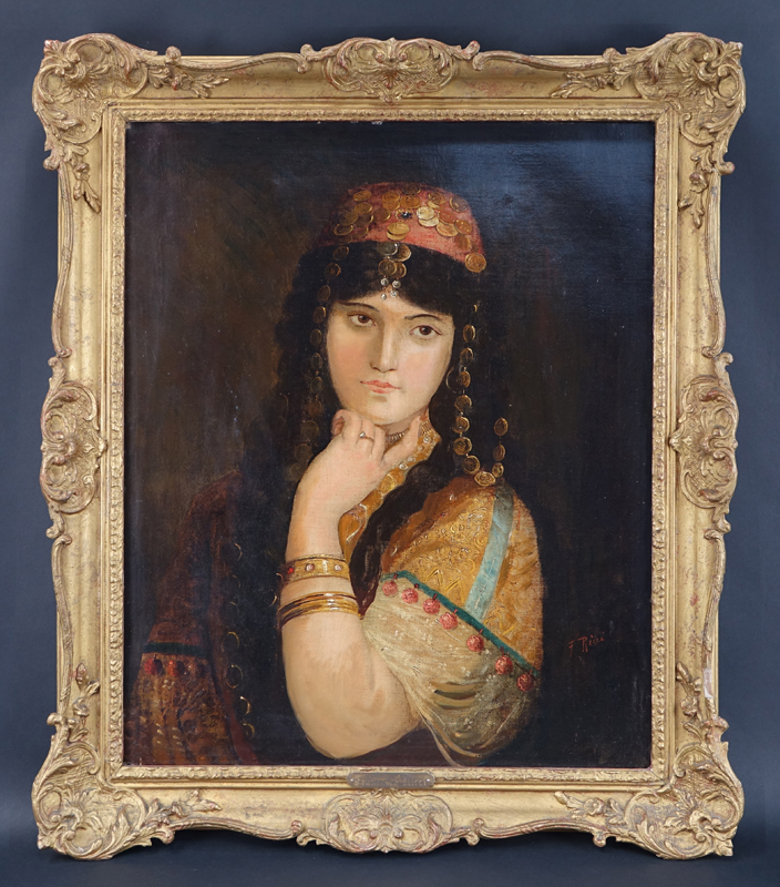 Francisco Ricci, Italian (d. 1894) Oil on canvas "Orientalist Girl". 
