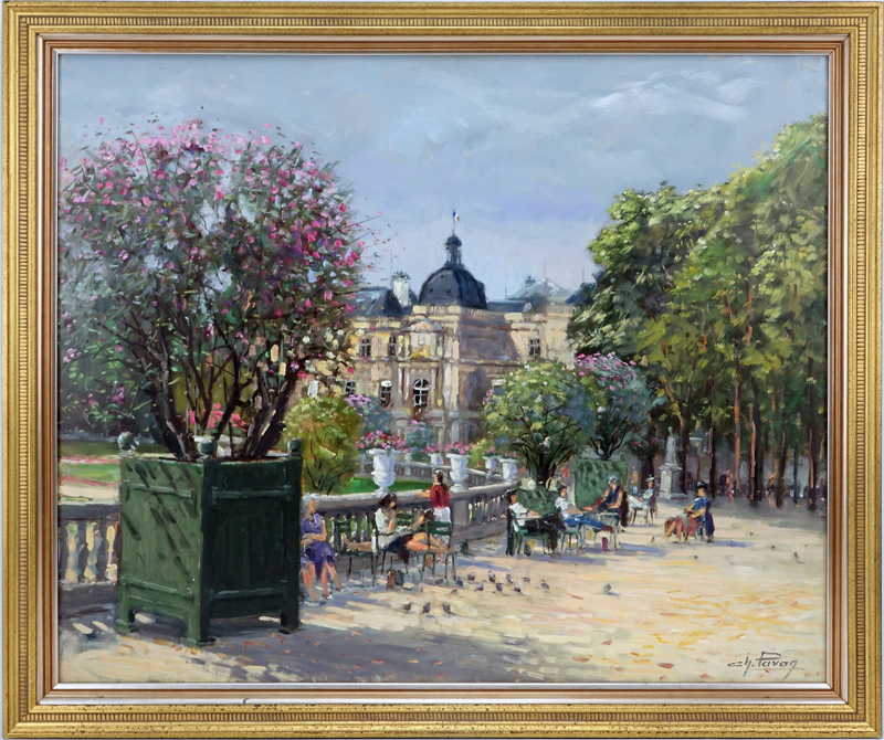 Charles Pavan (20th C) Oil on canvas "Jardin du Luxembourg". 