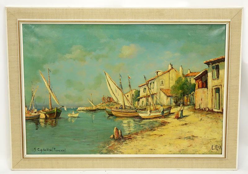 Early 20th C. Oil on Canvas "Sailboats" Signed A. Ruis? and Inscribed Lower. 