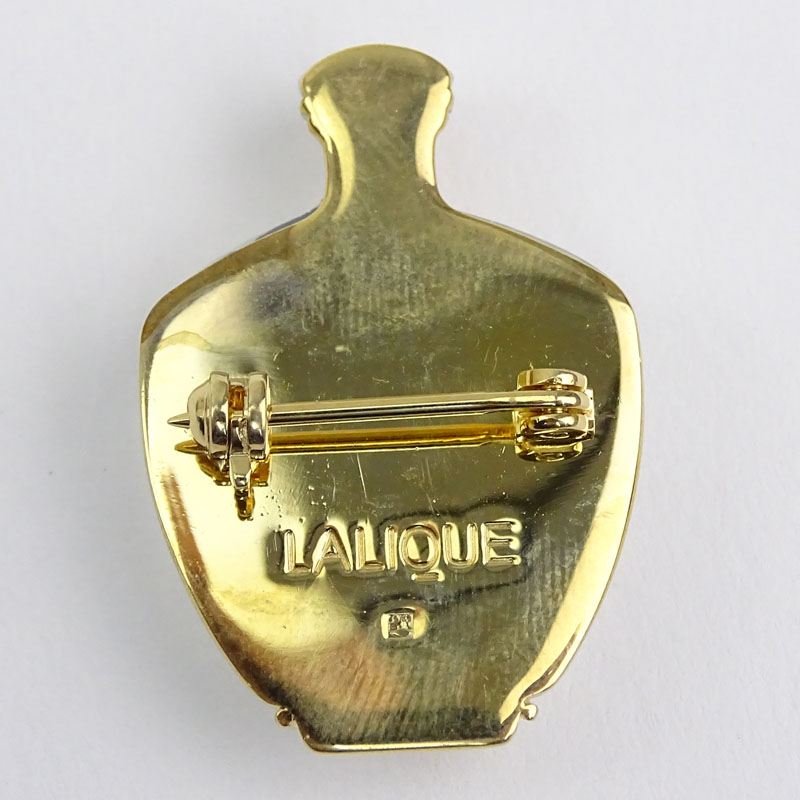 Vintage Lalique 18 Karat Yellow Gold and Crystal Bottle Brooch.