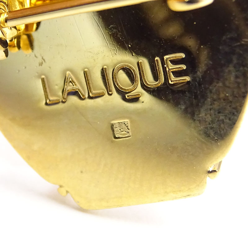 Vintage Lalique 18 Karat Yellow Gold and Crystal Bottle Brooch.