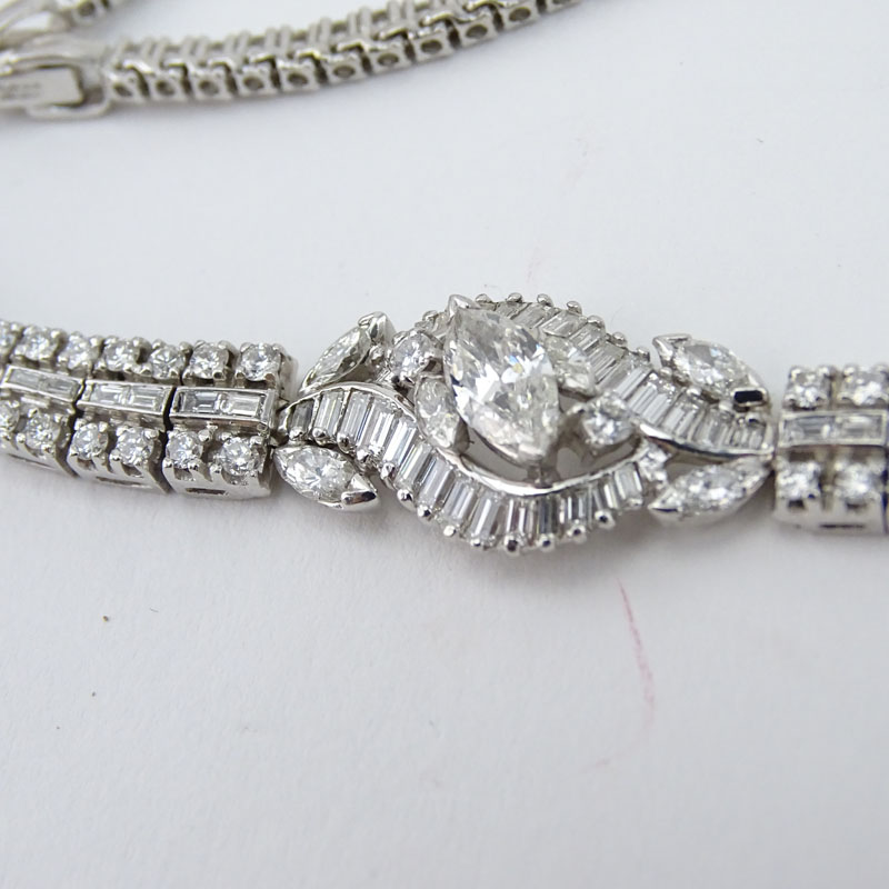 Vintage Approx. 12.0 Carat Marquise Cut, Baguette and Round Brilliant Cut Diamond and Platinum Bracelet with Round Brilliant Cut Diamond and Platinum Extensions for a Necklace.