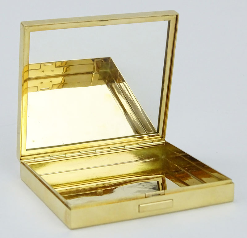 Vintage Verdura 14 Karat Yellow Gold and Gemstone Compact / Vanity Box set with Cabochon Rose Quartz and Rubies.