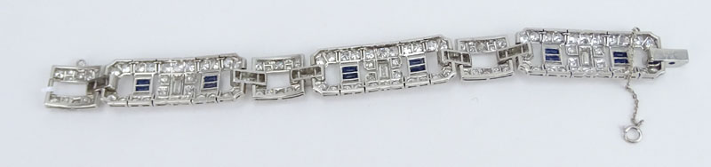 Art Deco Circa 1930s Approx. 10.0 Carat Old European Cut Diamond, 5.0 Carat Sapphire and Platinum Bracelet. 
