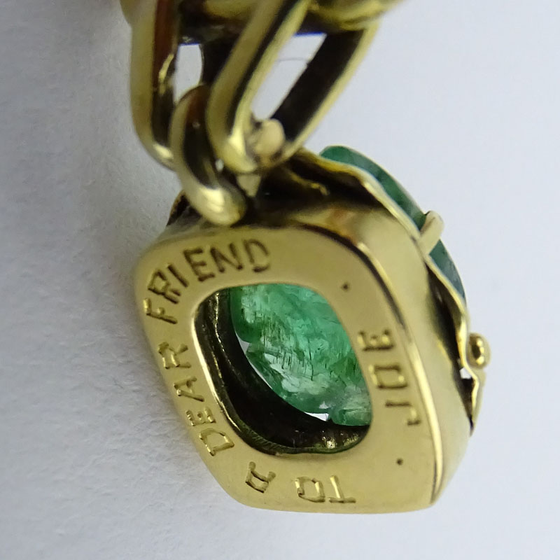 Antique Art Nouveau Approx. 5.0 Carat Carved Emerald, 1.0 Carat Diamond and 18 Karat Yellow Gold Bracelet. 