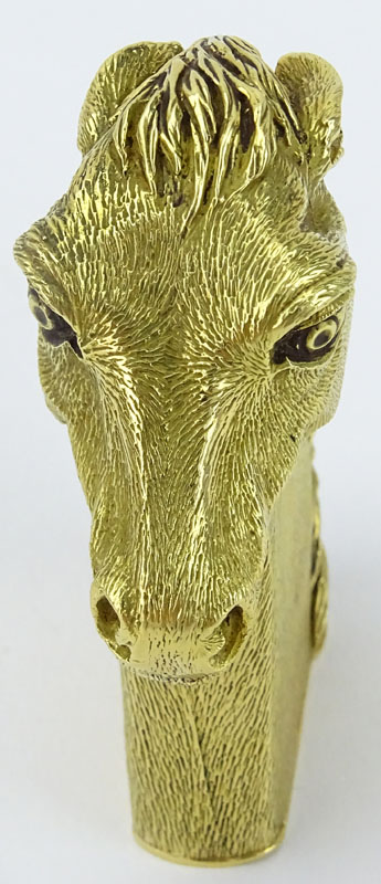 Vintage Tiffany & Co Heavy Chased 18 Karat Yellow Gold Figural Horse Head Cigarette Lighter.