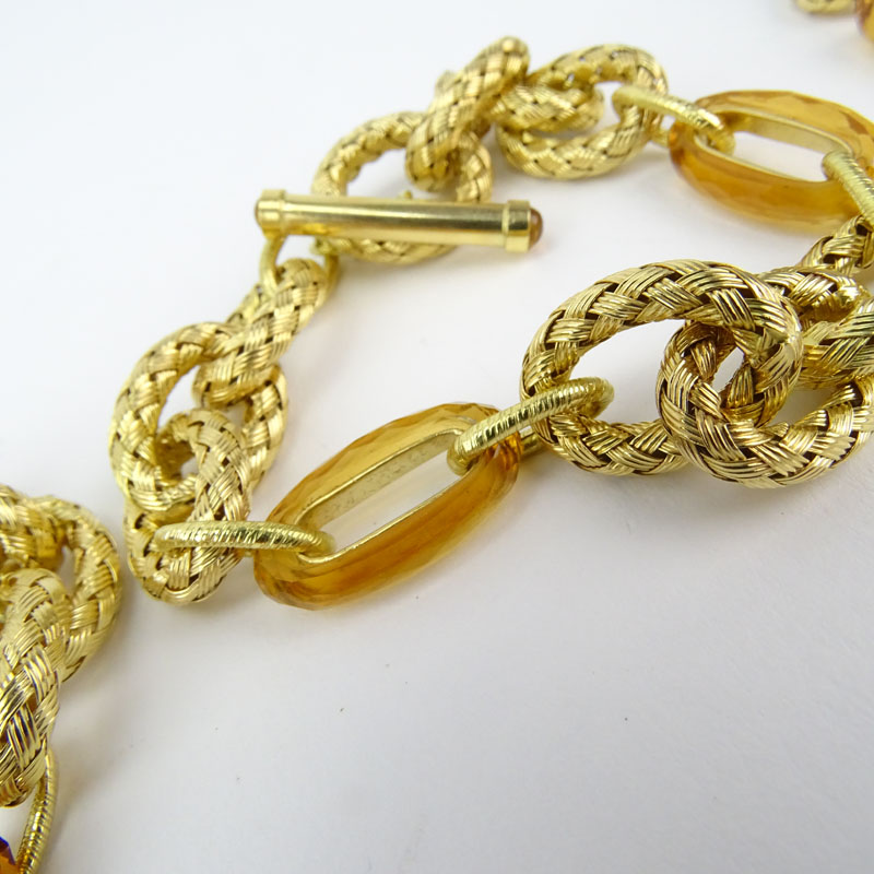 Three (3) Vintage Italian Finely Made 18 Karat Yellow Gold Woven Link and Citrine Link Bracelets.