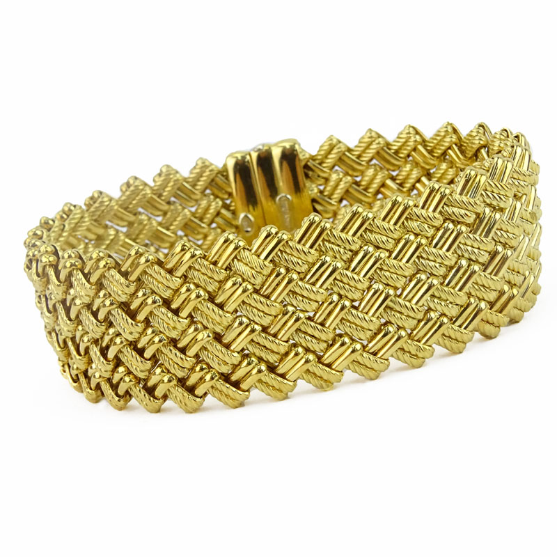 Vintage Italian 18 Karat Yellow Gold Flexible Mesh Wide Bracelet with ...