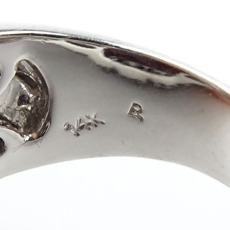 Large Criss Cross Rectangular Cut Amethyst, Pave Set Black and White Diamond and 14 Karat White Gold Ring. 