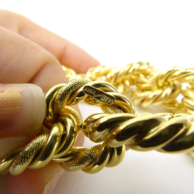 Vintage Italian 14 Karat Yellow Gold Thick Twisted Link Bracelet.
