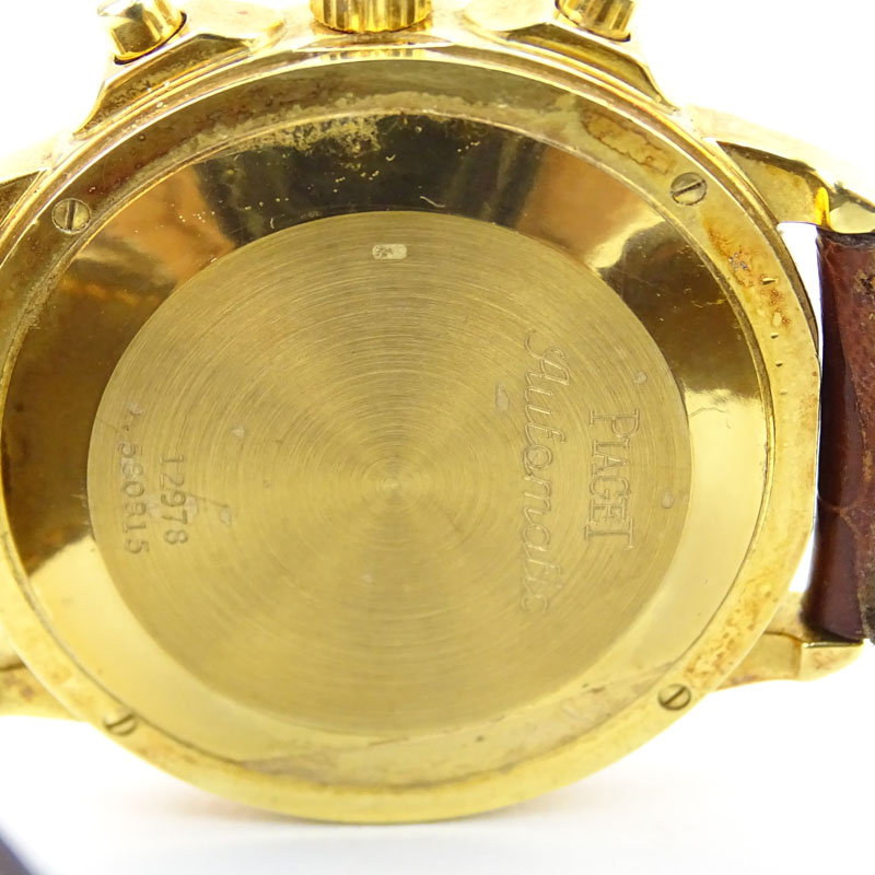 Man's Vintage Piaget 18 Karat Yellow Gold Chronograph Automatic with Crocodile Strap.