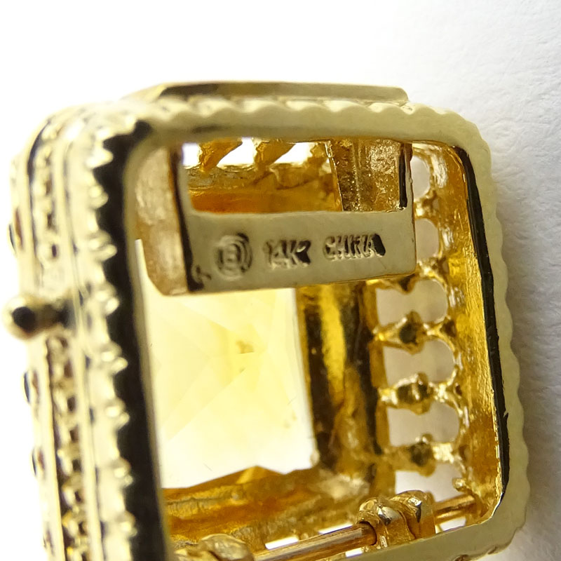 Vintage Square Cut Citrine, Diamond and 14 Karat Yellow Gold Bracelet and Ring Suite. 