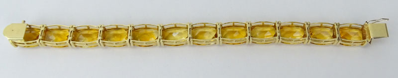 Vintage Criss Cross Cut Citrine and 14 Karat Yellow Gold Bracelet.
