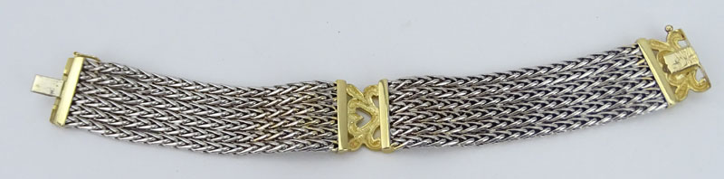Vintage Italian 14 Karat White and Yellow Gold Bracelet with Floral Heart Accents.