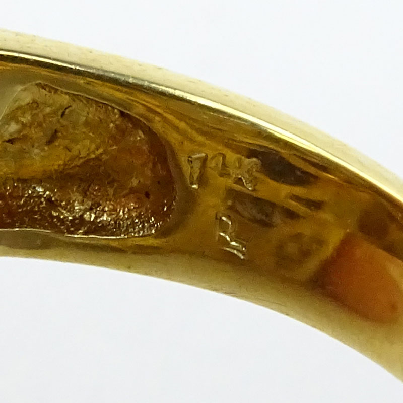 Rectangular Criss Cross Cut Amethyst, Diamond and 14 Karat Yellow Gold Ring. 