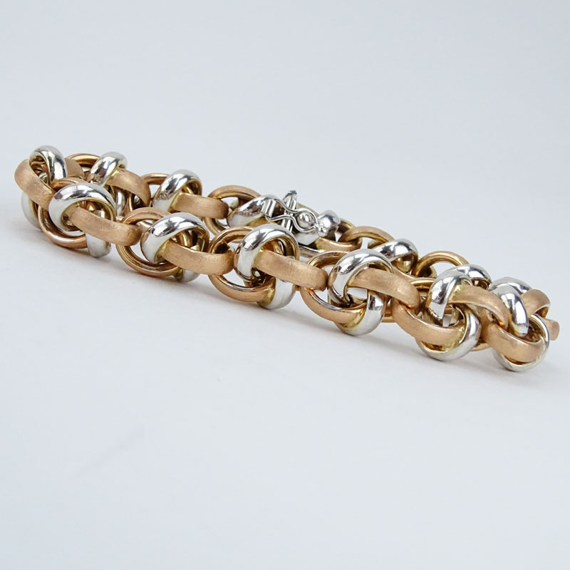 Vintage 14 Karat Rose and White Gold Interlocking Link Bracelet.