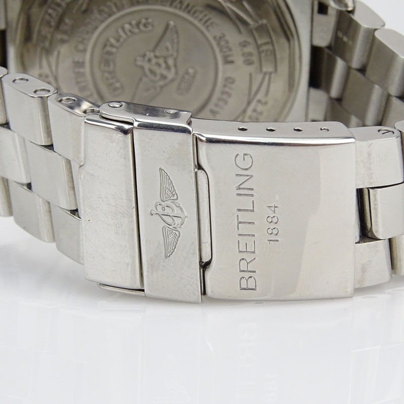 Man's Breitling Approx. 17.60 Carat Round Brilliant Cut Diamond and Stainless Steel Chronometre Automatic Bracelet Watch with Mother of Pearl Dial.