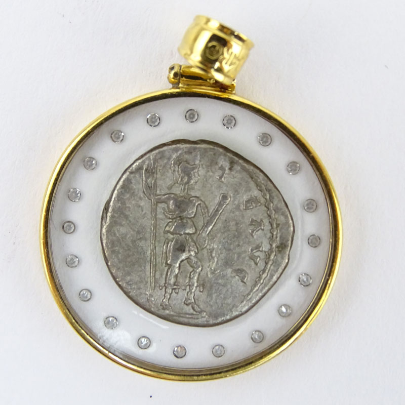 Roman Empire: Marcus Aurelius ( A.D. 139-161 ) Silver Coin in 14 Karat Yellow Gold Pendant.