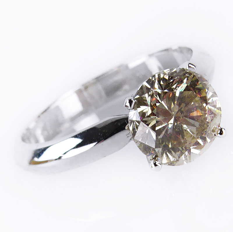 DGI Certified 2.18 Carat Round Brilliant Cut Fancy Brown Diamond and 14 Karat  White Gold Engagement Ring.
