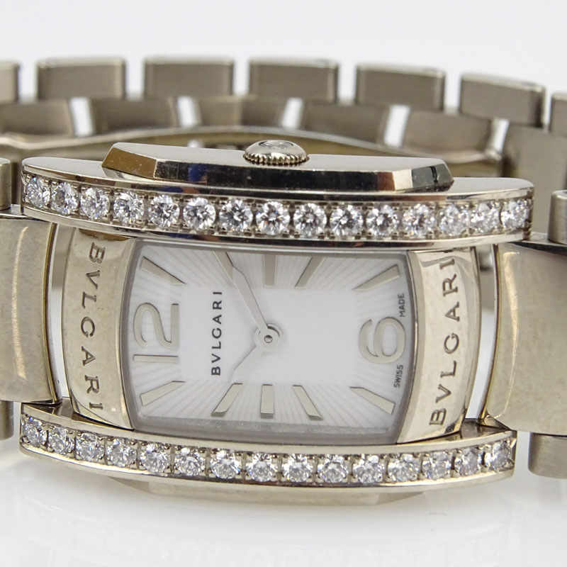 Lady's Bulgari Approx. 1.0 Carat Diamond and 18 Karat White Gold Assiona Bracelet Watch with Swiss Quartz Movement.