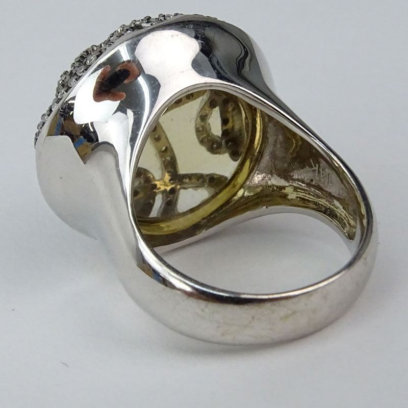 Nicole Miller 14 Karat White Gold, Diamond and Glass Dome Ring. 
