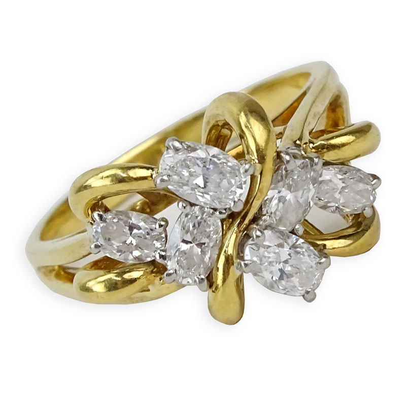 Vintage Approx. 1.50 Carat Oval Cut Diamond and 18 Karat Yellow Gold Ring.